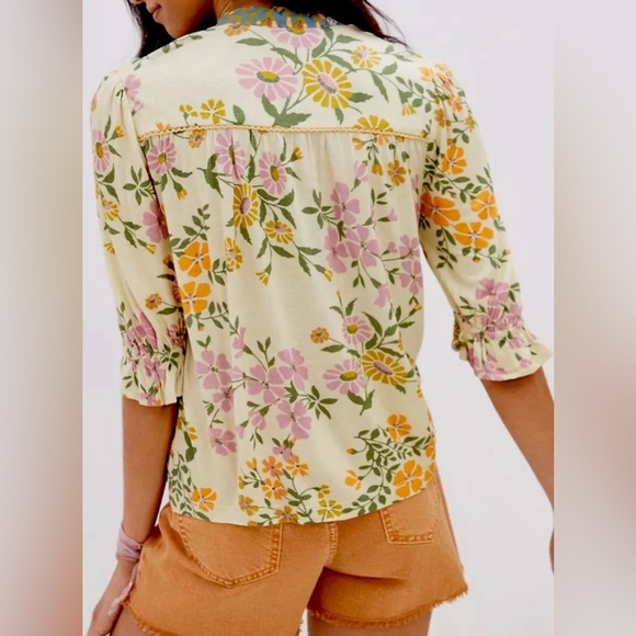 Anthro Bl-nk London Stephanie Floral Boho Blouse V-Neck M - Picture 3 of 11